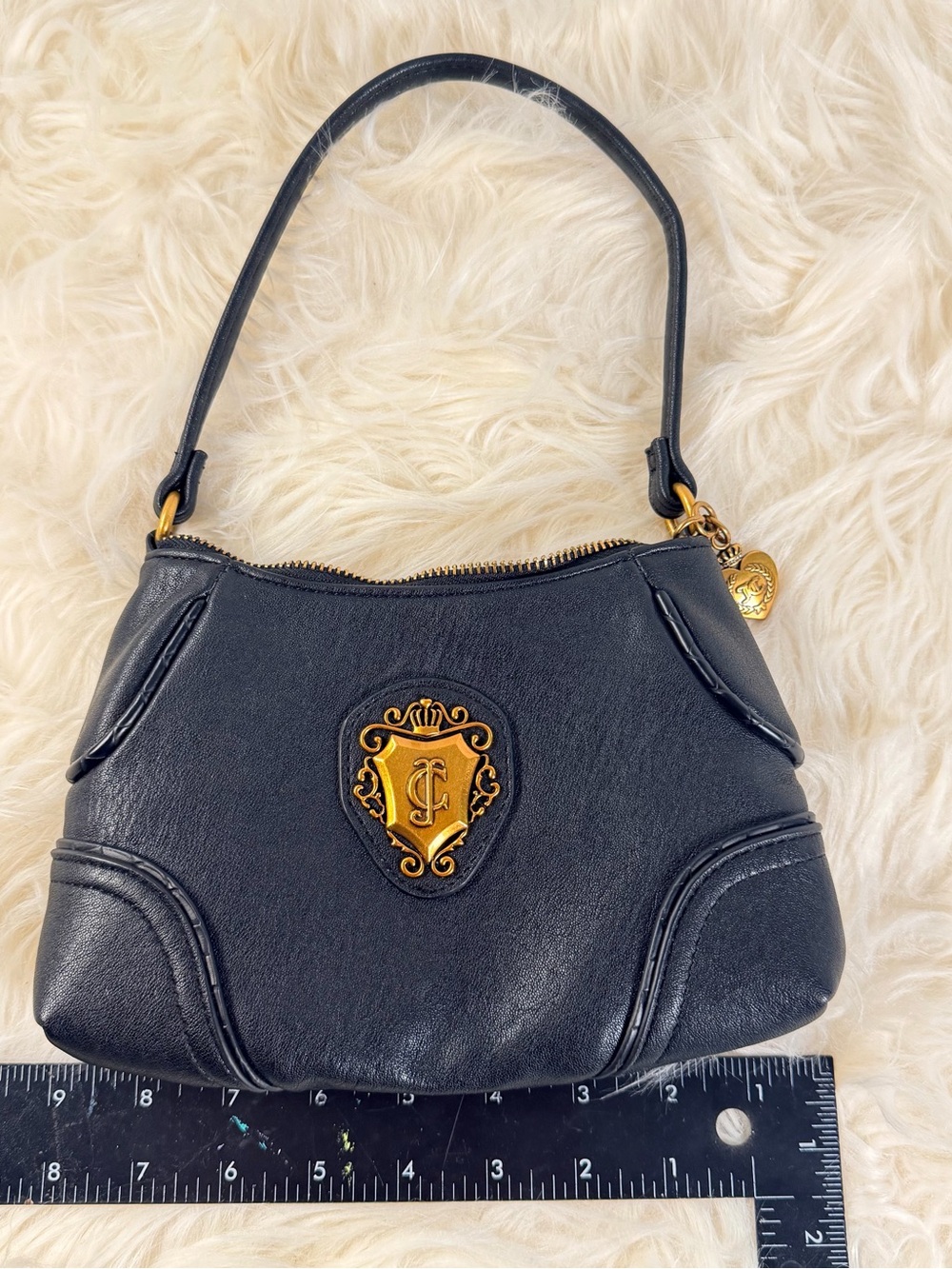Juicy Couture Black Y2K Shoulder Bag Crest Charm